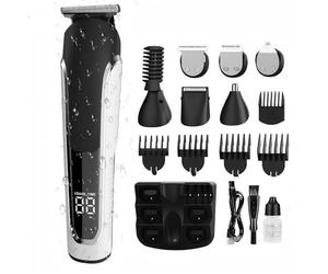 INF Tondeuse à cheveux 5-en-1 étanche, sans fil et polyvalente, Lame sûre et tranchante, Sans danger pour la peau et les cheveux, Chargement USB pratique, Avec écran LED