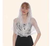 INF Voile de tête rond en mélange de tissu blanc avec dentelle pour mariée 60x70cm