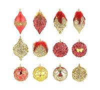 Infactory 12 boules de Noël rouge et or à plumes et paillettes
