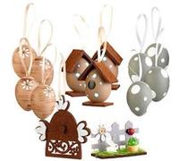 Décoration de Pâques - INFACTORY - 13 pièces - Bois - Plastique - Couleurs marron, blanc, gris