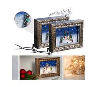 Infactory 2 cadres décoratifs de Noël "Bonhommes de neige" avec LED, musique et neige