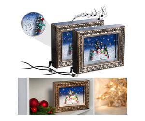 Infactory 2 cadres décoratifs de Noël "Bonhommes de neige" avec LED, musique et neige