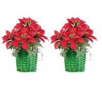 Infactory 2 compositions florales de Noël avec poinsettias et panier tissé