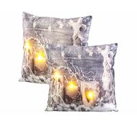 Infactory 2 coussins décoratifs à 3 LED motif bougies - 45 x 45 cm