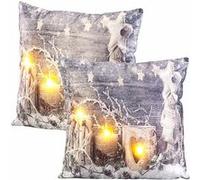 Infactory : 2 coussins décoratifs à 3 LED motif bougies - 45 x 45 cm
