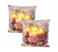Infactory : 2 coussins décoratifs à 4 LED avec motifs de l'Avent - 45 x 45 cm