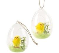 Infactory – Décorations en verre – Poussin de Pâques – À poser ou à suspendre – Lot de 2