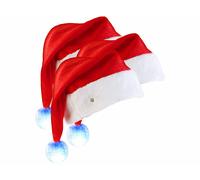 3 bonnets de Père Noël à LED avec pompon lumineux couleur [Infactory]