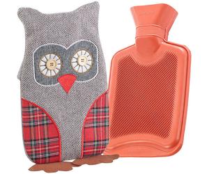Infactory Bouillotte classique en caoutchouc avec housse chouette - 0,5 litre