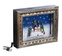 Infactory Cadre décoratif de Noël "Bonhommes de neige" avec LED, musique et neige