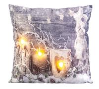 : Coussin décoratif à 3 LED motif bougies - 45 x 45 cm