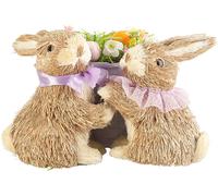 Infactory Lapins décoratifs avec panier d'œufs de Pâques en matériaux naturels