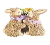 infactory Lapins décoratifs avec Panier d'œufs de Pâques en matériaux naturels