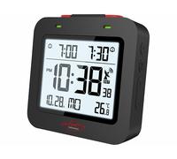Infactory Réveil radio-piloté avec thermomètre et double alarme, noir