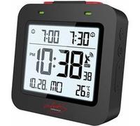 infactory Réveil Radio-piloté avec thermomètre et Double Alarme, Noir