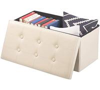 infactory Siège Pliable Aspect Cuir avec Coffre de Rangement 80 L - Beige