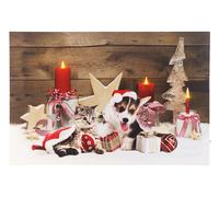 Infactory Tableau de Noël à 3 LED avec des bébés animaux 60 x 40 cm