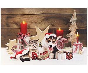 infactory Tableau de Noël à 3 LED avec des bébés Animaux 60 x 40 cm