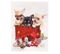 Infactory Tableau de Noël à 3 LED avec des chiots 30 x 40 cm