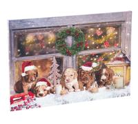 Infactory Tableau de Noël à 5 LED avec des chiots 60 x 40 cm
