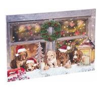Infactory : Tableau de Noël à 5 LED avec des chiots 60 x 40 cm G