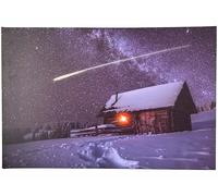 Infactory Tableau lumineux effet flamme "Étoile filante et chalet"