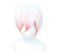 infairy Perruque courte et raide pour homme Rose et blanc