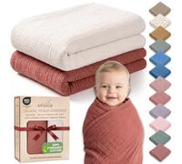 infancie Couverture d'emmaillotage 100 % mousseline de coton bio pour bébé, 120 x 120 cm, cadeau de nouveau-né (rouille/ivoire)