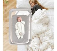 INFANS Berceau de chevet pour bébé avec hauteur réglable, couchage à fermeture sûre, rangement, mur d'abaissement pour un accès facile pour nouveau-né, nourrisson, fille, garçon, âge 6-18 mois (beige)