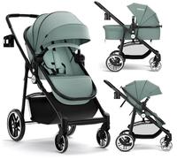 INFANS Poussette 2 en 1 - Poussette haute - Poussette réversible - Poussette pliable avec auvent réglable - Porte-gobelet - Panier de rangement - Roues :