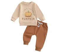 Infant Baby Boy Halloween Outfits Cute Pumpkin Long Sleeve Sweatshirt Top and Pants Set Toddler Fall Winter Clothes Fashion Halloween Fall Winter Clothes (Orange, 6-12 Months) u172