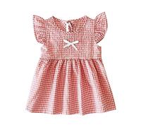 Infant Girl Summer Fly Sleeve Plaid Pattern Solid Color Dress Summer Light Casual Dress Quatre Couleurs Disponibles (12-18 Months)