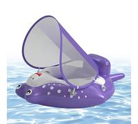 Infant Swim Ring for 12-36 Months, Inflatable Float with Removable Sun Protection Canopy and Anti-Rollover Tail, Adjustable Safety Seat Tummy Ring for