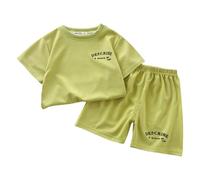 Infant Toddler Kids 2PCS Summer Outfits Short Sleeve T-Shirt & Elastic Waist Shorts, Boys Girls Casual Clothing Set (Orange, 3-4 Years) o26o