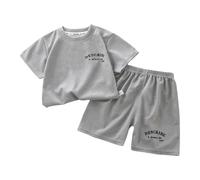 Infant Toddler Kids 2PCS Summer Outfits Short Sleeve T-Shirt & Elastic Waist Shorts, Boys Girls Casual Clothing Set (Grey, 5-6 Years) o20o