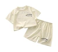 Infant Toddler Kids 2PCS Summer Outfits Short Sleeve T-Shirt & Elastic Waist Shorts, Boys Girls Casual Clothing Set (Beige, 7-8 Years) o7o