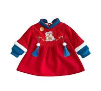 Infantile Bébé Fille Lapin Calendrier Nouvel an Chinois Tang Costume Princesse Robe Rouge À Manches Longues Polaire Doublé Hiver Chaud Robes Tenues Robe De Cocktail Fille Rose (Red, 3-6 Months)