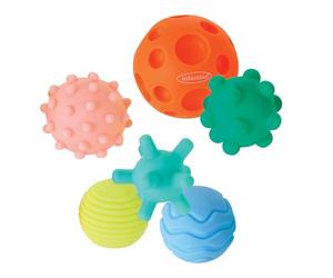 INFANTINO Ensemble de 6 Balles Texturées pour Bébés et Tout-Petits, Jouets Sensoriels, Motricité, Couleurs et Formes Multiples, sans BPA, à partir de 6 Mois