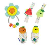Infantino Lot de 3 hochets en gélatine pour bébé, hochets de poignet, hochets de pieds, hochets en gélatine rotatifs et de dentition, multicolore sur le thème des fruits, lot de 3 pièces pour bébés de