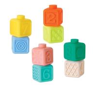 INFANTINO Squeeze & Stack Set de Bloques Blandos, 8 Bloques Blandos Coloridos Con Números y Texturas Sensoriales, Sin BPA, a partir de 6 Meses