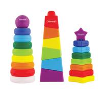 Infantino Tower Stackers Playset Multicolore Arc-en-ciel Tours Empilables pour B b s 12M+ Ensemble 3 Styles Anneaux Carr s & toiles 23 Pi ces