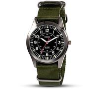 Infantry MDC Montre militaire à quartz analogique pour homme 12/24 heures avec bracelet OTAN, noir/vert, Sangle