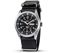 Infantry MDC Montre militaire pour homme avec affichage de la date et du jour 12/24 heures Montre tactique étanche 5 ATM avec bracelet OTAN Noir, Argenté., Bracelet