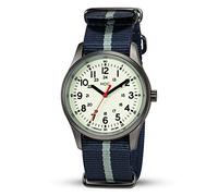 Infantry MDC - Montre phosphorescente pour homme 12/24 heures, style militaire, sport de plein air, étanche, avec bracelet OTAN, noir/bleu, Sangle