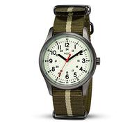 Infantry MDC - Montre phosphorescente pour homme 12/24 heures, style militaire, sport de plein air, étanche, avec bracelet OTAN, noir/vert, Sangle