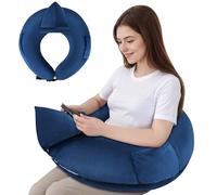 INFANZIA Coussin de lecture pour jeux, accoudoir, coussin en forme de U avec poche latérale pour lit et canapé, coussin de jeu compact avec support de tablette pour lecture, crochet, travail (bleu)