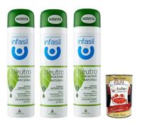 Infasil Deodorant deo Spray Neutro Sensazioni Naturali Fragranza con Olio Essenziale, Fleckenabweisend, ohne Aluminiumsalze, 3x 150ml + Italian Gourmet polpa 400g