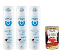 Infasil Déodorant en spray neutre extra doux Formule anti-taches sans sels d'aluminium Efficace jusqu'à 24 heures 3 x 150 ml + Italian Gourmet Polpa 400 g