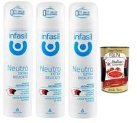 Infasil Extra Delicato Neutro Lot de 3 déodorants en spray 150 ml + Italian Gourmet Polpa 400 g