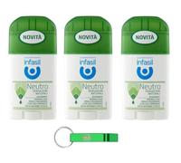 Infasil Neutro Sensazioni Naturali Lot de 3 déodorants en stick Parfum aux huiles essentielles 40 ml + porte-clés Beni Culinari
